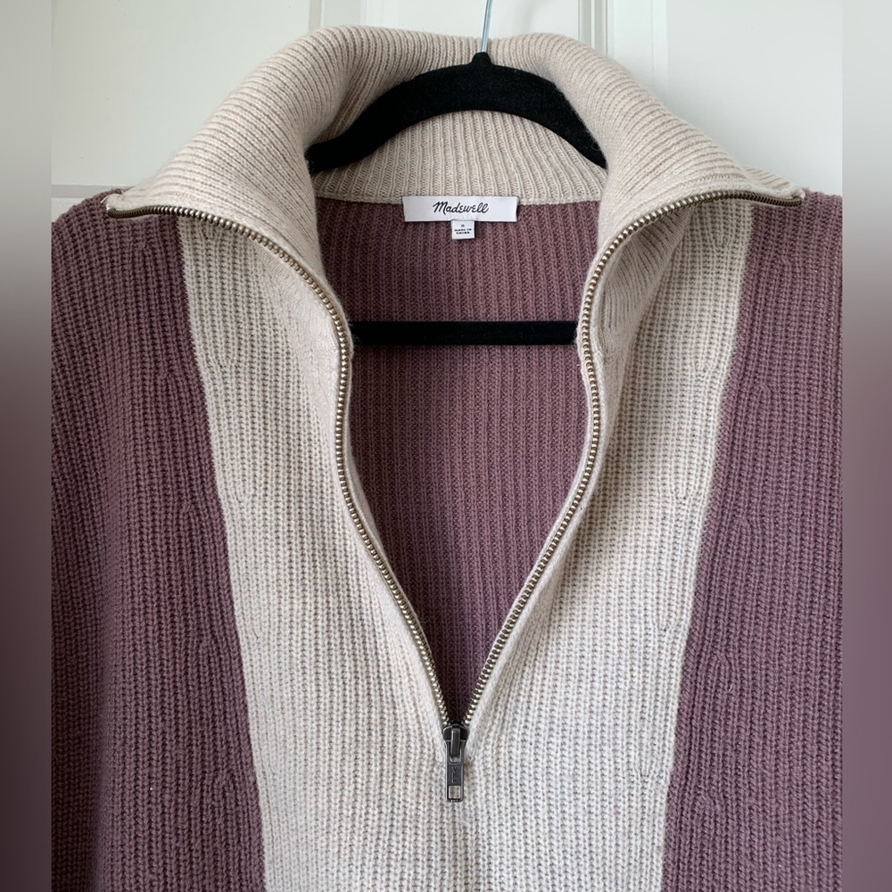 Madewell‎ Sweater Women’s Wool Blend Purple Color Block Half Zip Pullover Size S - Picture 5 of 14